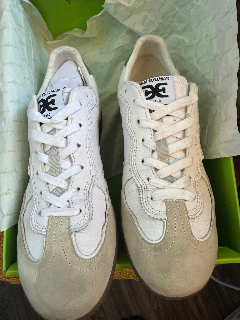 Sam Edelman White & Green Kallen Skater Sneaker Like New in Box! 9.5M Round Toe - Picture 12 of 16
